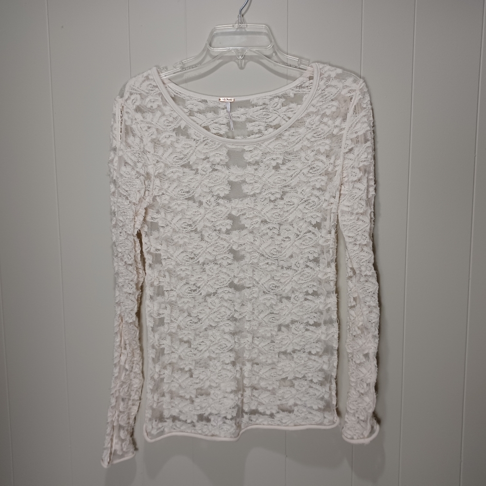 Free People Bohemian Boho Lace Long Sleeve Sheer Top Women's Size Small